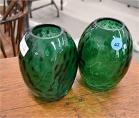 Pair of Green Coindot Flat-Sided Vases |*SR D95f