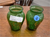 Pair of Gold Overlay Tiny Green Depression Vases