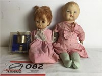 Child's Cup & Spoon set in box & 2 Dolls
