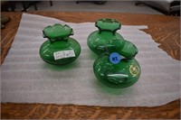 (3) Ruffled Green Depression Vases |*SR D95d