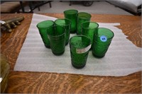 (8) Small Green Depression Glass Juice Tumblers