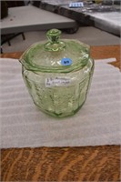Green Depression Biscuit Jar w/ Lid |*SR D96a