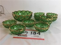 Berry Bowl 8.5" Set (11 pieces) Green w/ Gold Trim
