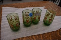 (4) Floral Green Depression Juice Glasses |*SR