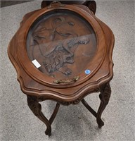 Carved Coffee Table, Tea Table w/ Carved Scene, &