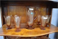 Antique Fostoria Glass Pitcher & 6 Tumblers |*SR