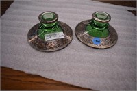 Pair of Green Depression Candle Holders w/ Heavy