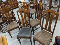 5 Antique Queen Anne Chairs 1/4 Cut Oak | *SR