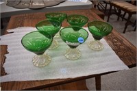 (6) Green Depression Footed Sherbets w/ Clear