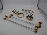 Lot of Early Brass & Glass Bathroom Hardware