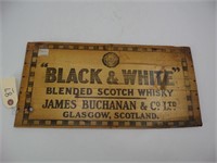 Wooden Advertising Box End - Black & White Whiskey
