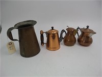 Lot (4) Copper Pitchers & Creamers