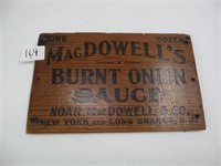 Wooden Advertising Box End - McDowells Onion Sauce