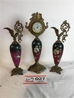 3 Pieces Hand Painted Ewer Set, 1 w/ clock