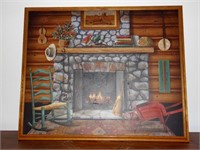 Lg. Oil Painting Fireplace Setting By Huntington