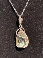 Mother of pearl pendant on silver chain
