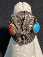 Heavy silver ring with Eagle in relief