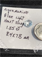 Aquamarine light blue heart shape cut stone