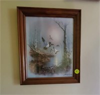 WOOD FRAMED FLYING DUCK PICTURE -