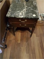PAIR OF MARBLE TOP END TABLES - ONE DRAWER