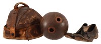Wooden Bowling Ball in Leather Case with Shoes