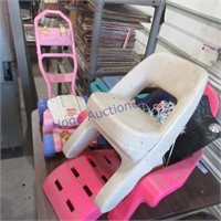 Toys, fisher price mower, little chair