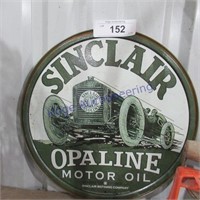 Sinclair opaline motor oil 12" round tin sing
