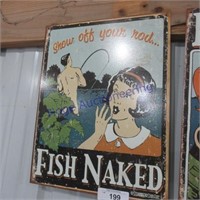 Fish naked sign- tin sign approx15"T x 14"L