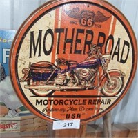 Mother road- round tin sign approx 12" across