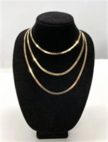 3 FLAT LINK 14KT GOLD CHAINS, 16" , 21" & 24"