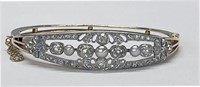 YELLOW GOLD, DIAMOND & PEARL BANGLE BRACELET