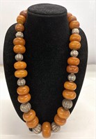 35" LONG CHUNKY BEAD NECKLACE W/ SILVER SPACERS