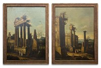 PR OF 19THC. GRAND TOUR UNSGND PAINTINGS OF RUINS