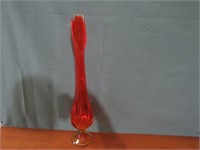 23" RED BLOWN GLASS VASE