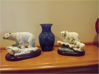 Polar Bear Figurines & Cobalt Blue Vase