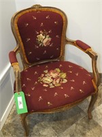 ANTIQUE WOOD AND NEEDLEPOINT CHAIR