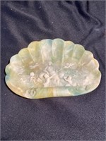Incolay Stone soap dish with relief carvings. 7”