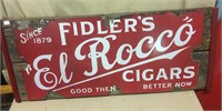 Porcelain Fidler's El Rocco Cigar Sign, 27 1/2"L