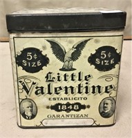 Little Vallentine Paper Label Cigar Tin, 4 3/4"H