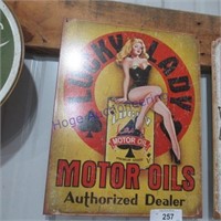 Motor oil lucky lady tin sign - approx 15"T x 14"