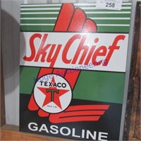 Sky cheif gasoline tin sign- 15"T x 14"L