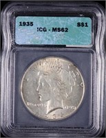 1935 Peace Silver Dollar (ICG MS62)