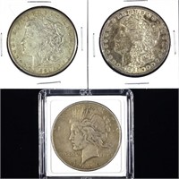 Morgan (2) and Peace (1) Silver Dollars