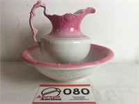 Porcelain Pitcher and Bowl (pink & white) 16"/12"T