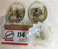 Lefton Wall Plaques and small Opalescent Dish