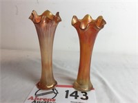 Carnival Glass Marigold Vases (2) 9" Tall