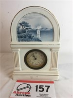 Porcelain Mantle Clock 14" Tall 9.5" Wide