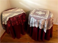 Pair of Tables w/Table Cloths & Doilies