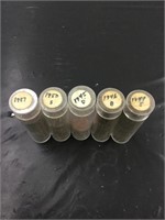 Five tubes of wheat pennies