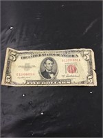 1953 red seal five dollar bill